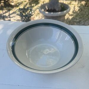 Vintage Stoneware Serving Bowl Green Stripe Off White Vintage Restaurant Ware